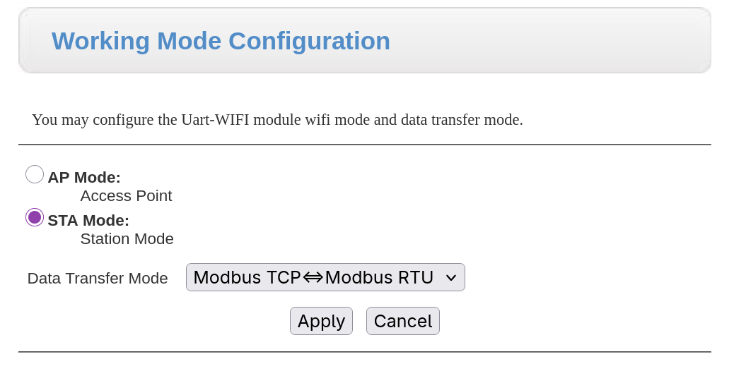 working mode configuration